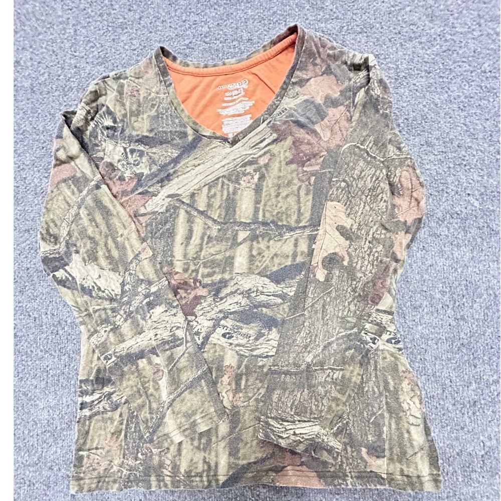 Mossy Oak Shirt Womens L Camo Break-Up Infinity Cotton V-Neck Long Sleeve Shirt